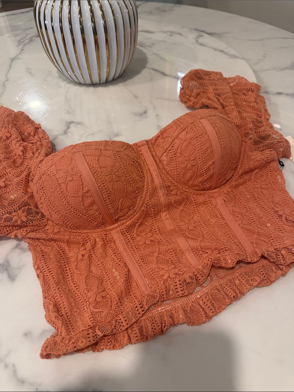 Haute Monde Rust Lace Bustier Crop Top